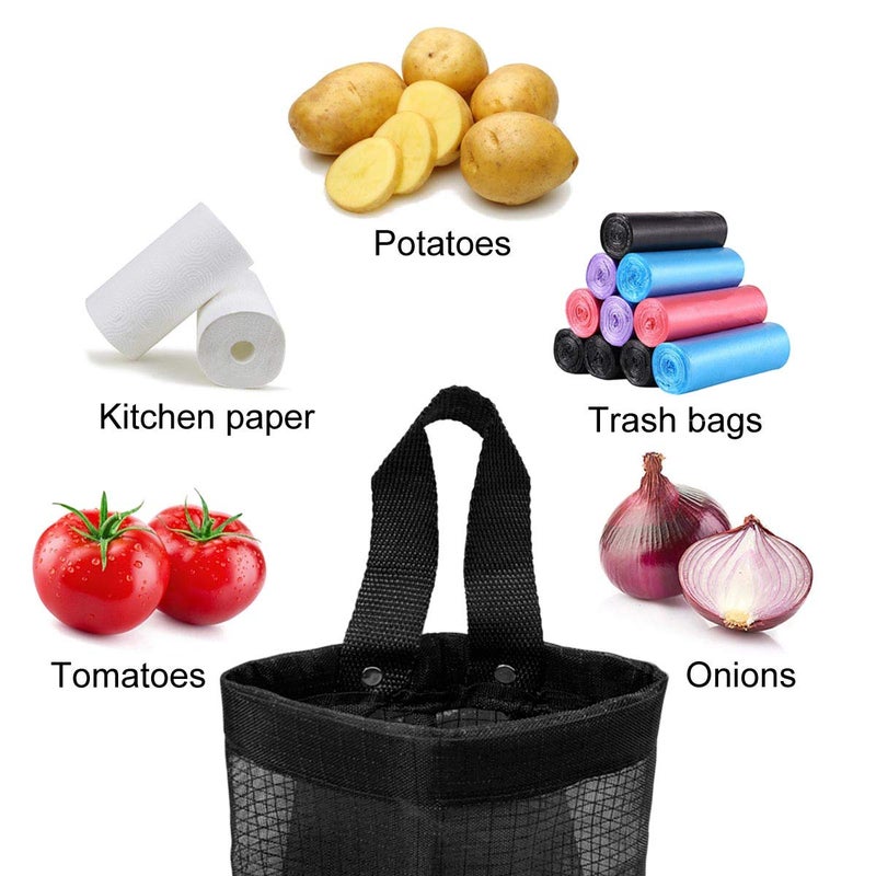 TTSAM 2 Pcs Plastic Bag Holder Trash Bags Storage Dispenser Organizer for Home Kitchen Mesh Hanging Storage Dispensers Recycling Garbage Folding Hanging Storage Bag Grocery Bags Holder with 2 Hooks (Black) - Image 2